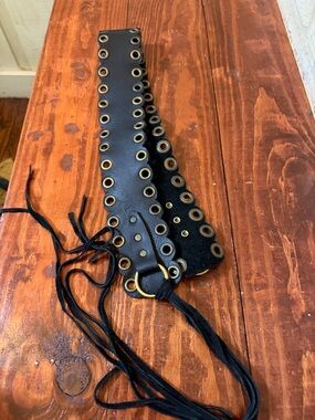 Tasha Polizzi Wide Black Soft Leather Grommet Lace-Up Belt